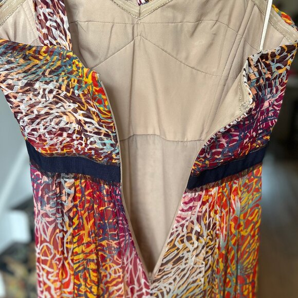 BCBGMaxAzria Inga One-Shoulder Halter Silk Maxi Dress in Begonia Multi Size 8 - Picture 10 of 16